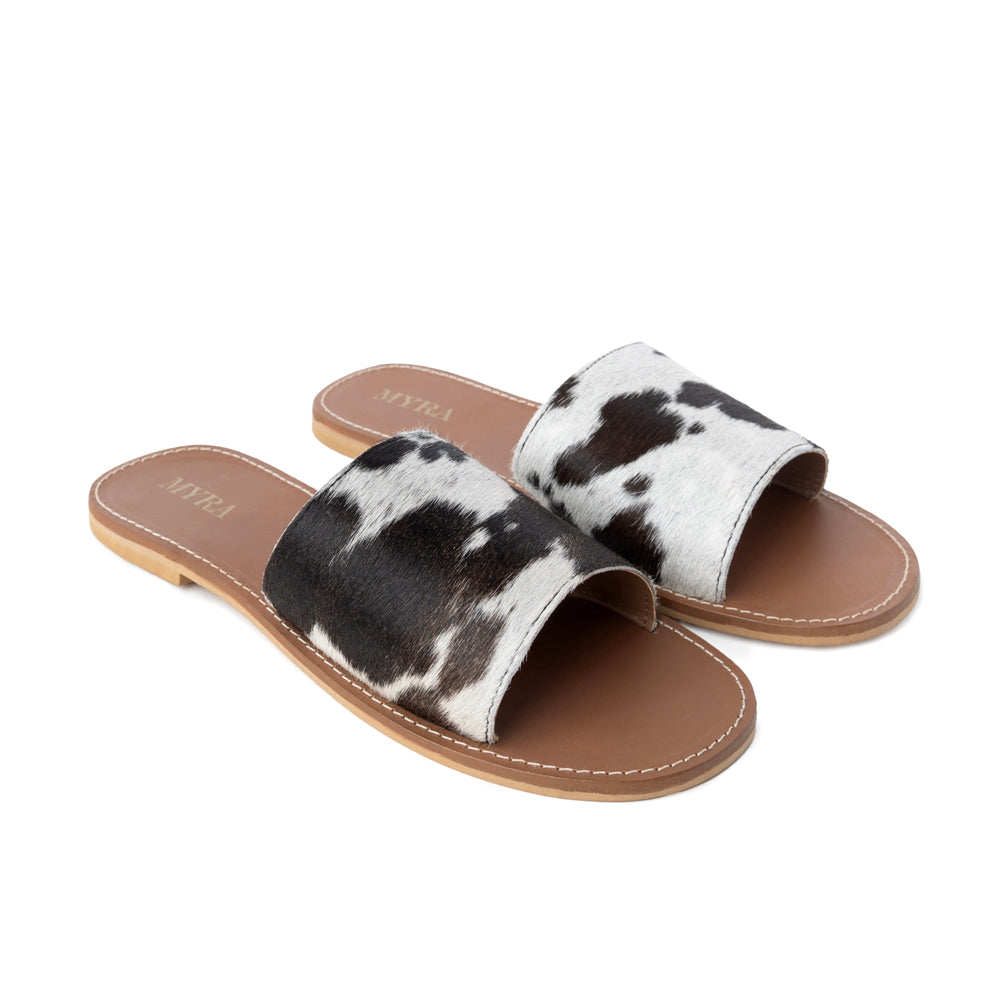 Kemma Hair-On Hide Sandals In Light And Ebony