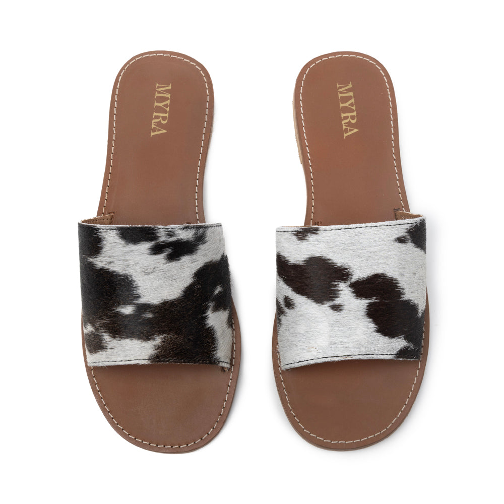 Kemma Hair-On Hide Sandals In Light And Ebony