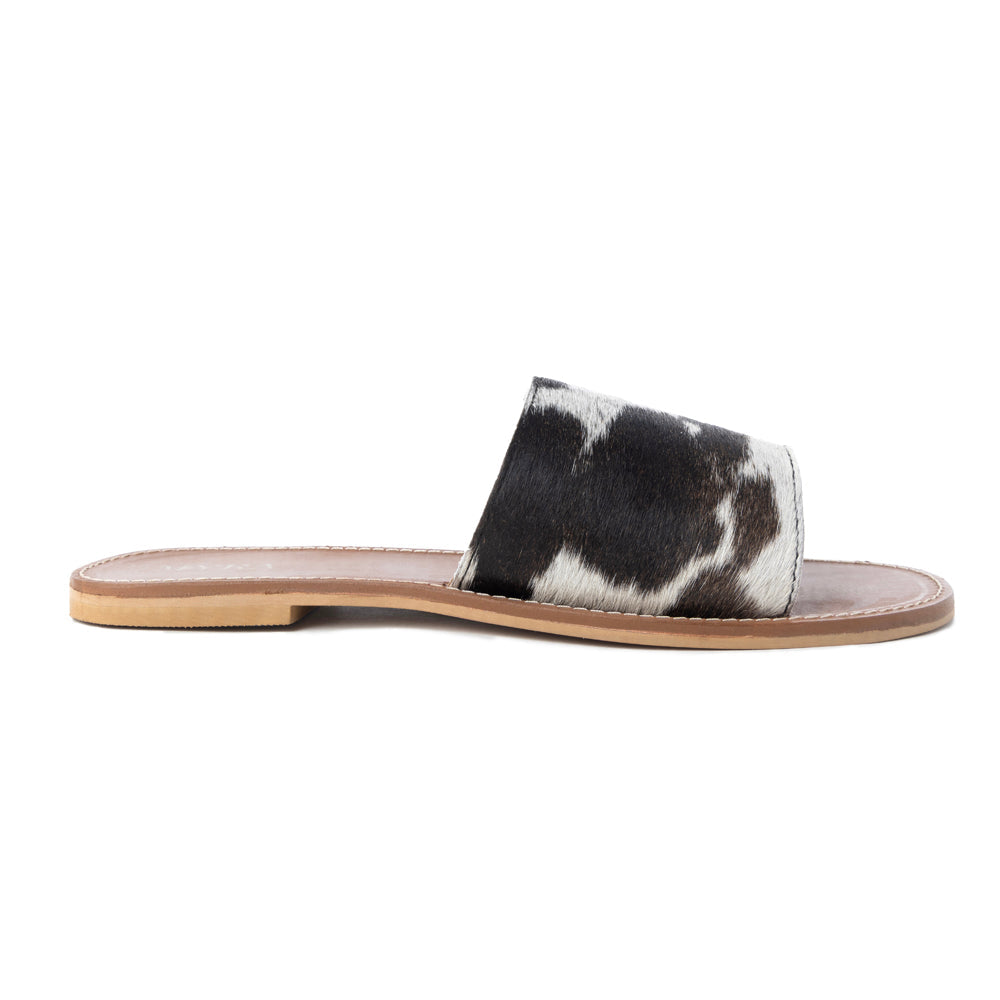Kemma Hair-On Hide Sandals In Light And Ebony