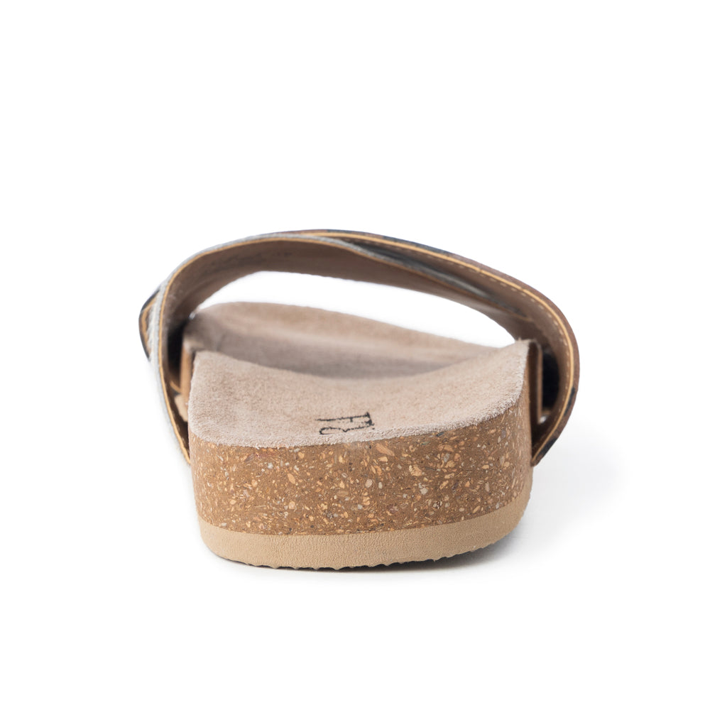 Myra Prairie Handtooled Leather Slide Sandals for Women â€“ Floral Western Design, Soft Cork Footbed for Comfort
