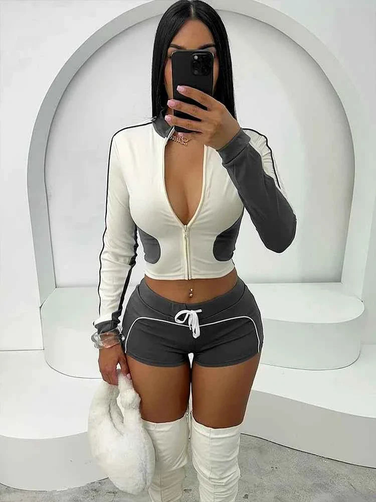 Women's Zip Tee & Drawstring Shorts Set