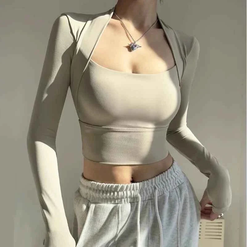 Women's Long Sleeve Yoga Crop Top with Bra