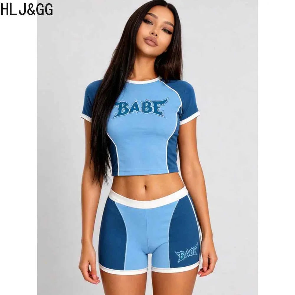 Y2K Letter Print Crop Top & Shorts Set