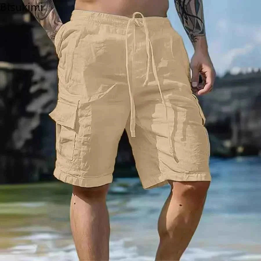 Men's Loose White Cargo Beach Shorts 2026
