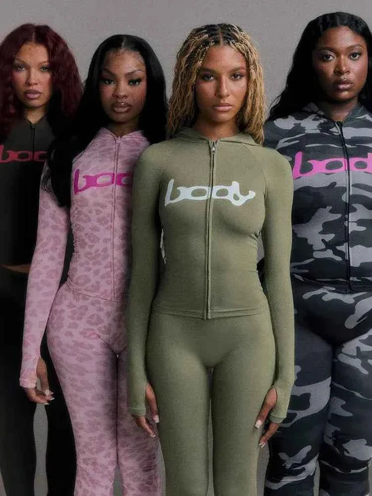 Letter Print Hooded Tracksuit Set for Women