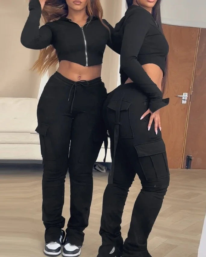 Zip Crop Hoodie & V-Waist Jogger Set