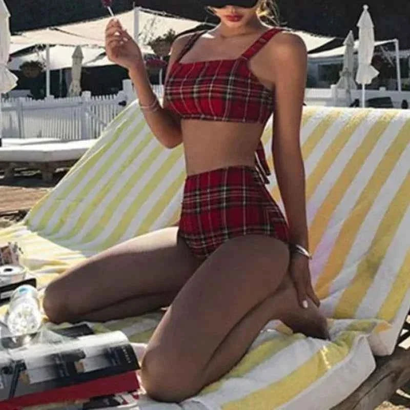 Striped Bow High Waist Two-Piece Bikini Set
