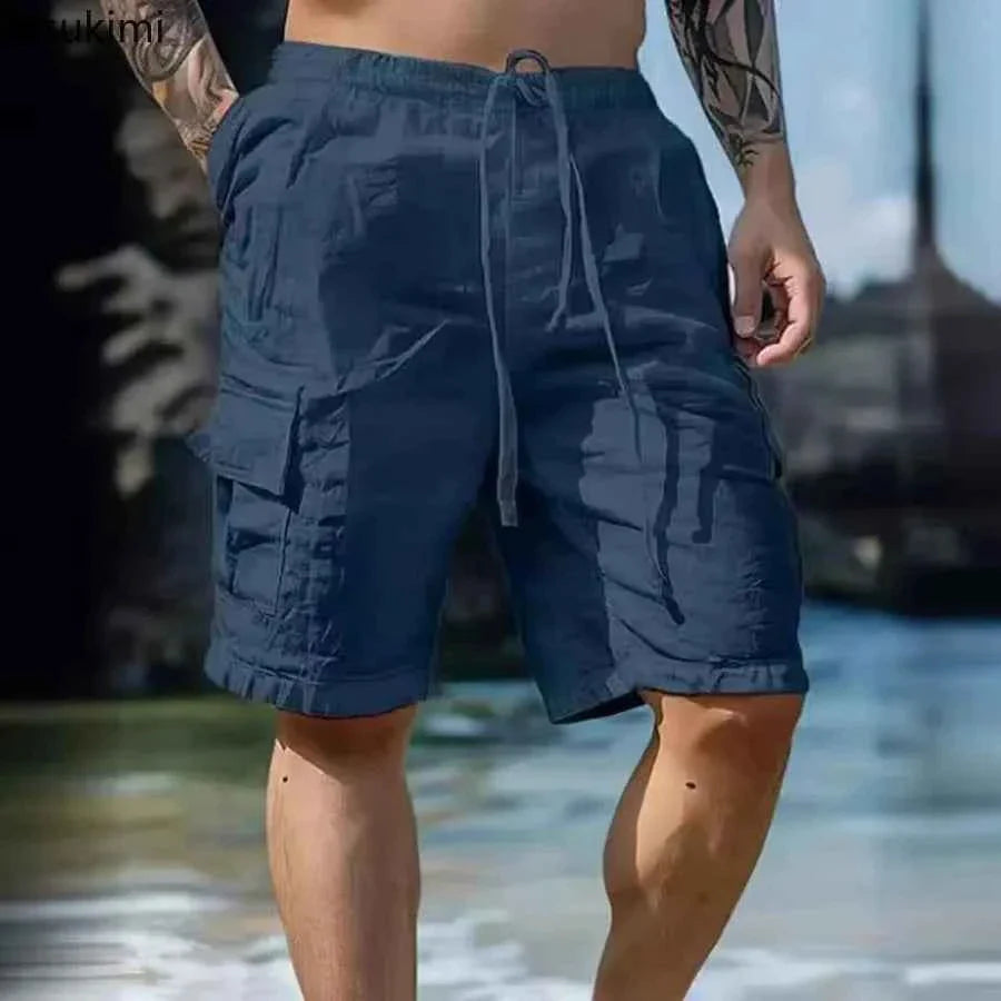 Men's Loose White Cargo Beach Shorts 2026