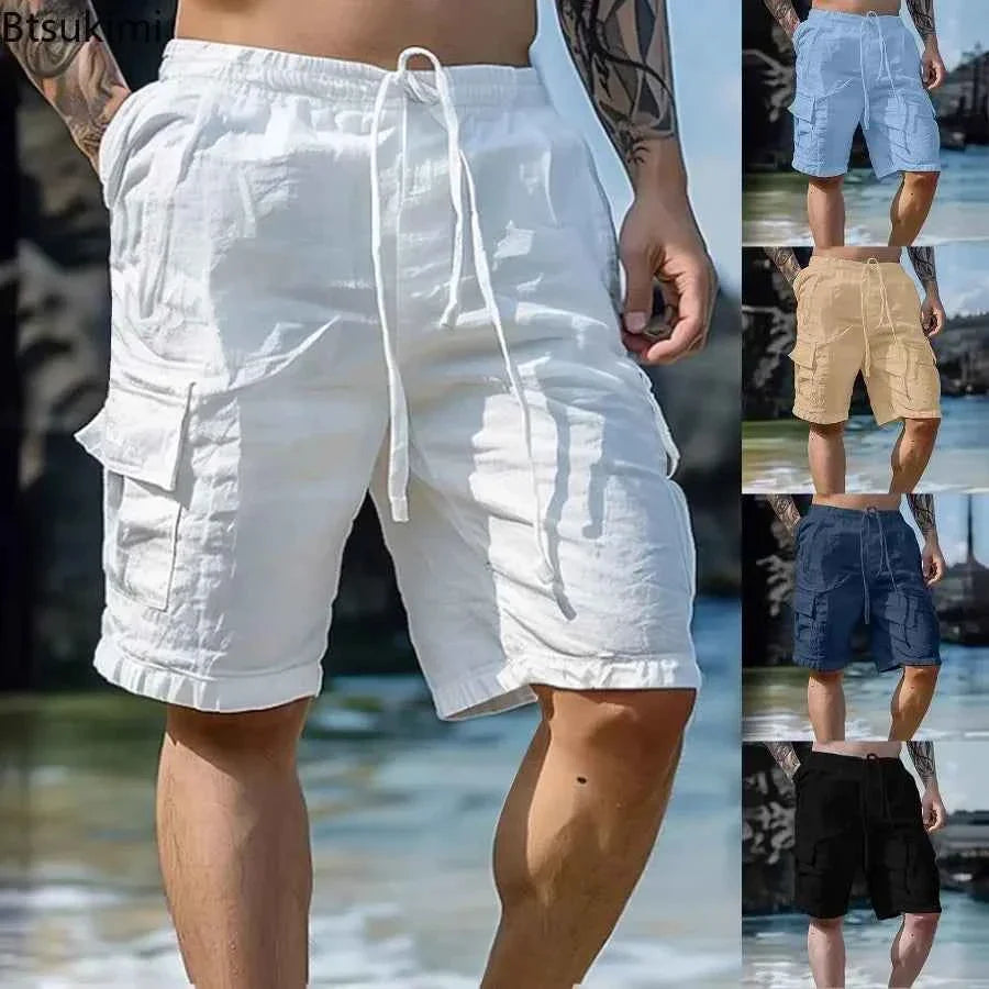 Men's Loose White Cargo Beach Shorts 2026