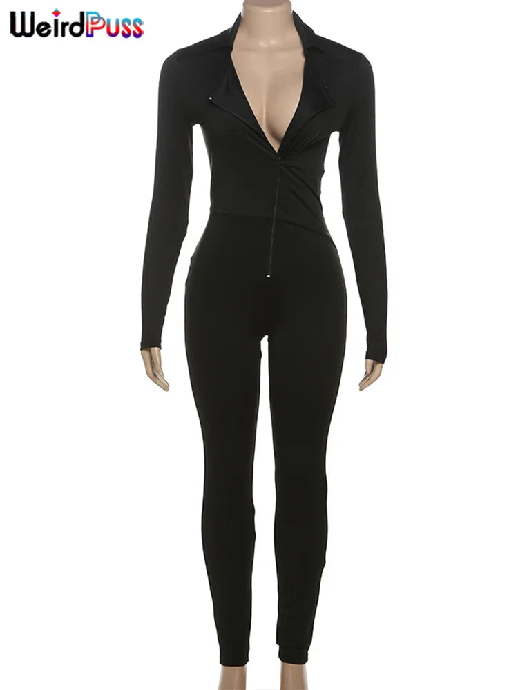 Women's Zip Fitness Jumpsuit Skinny Overall