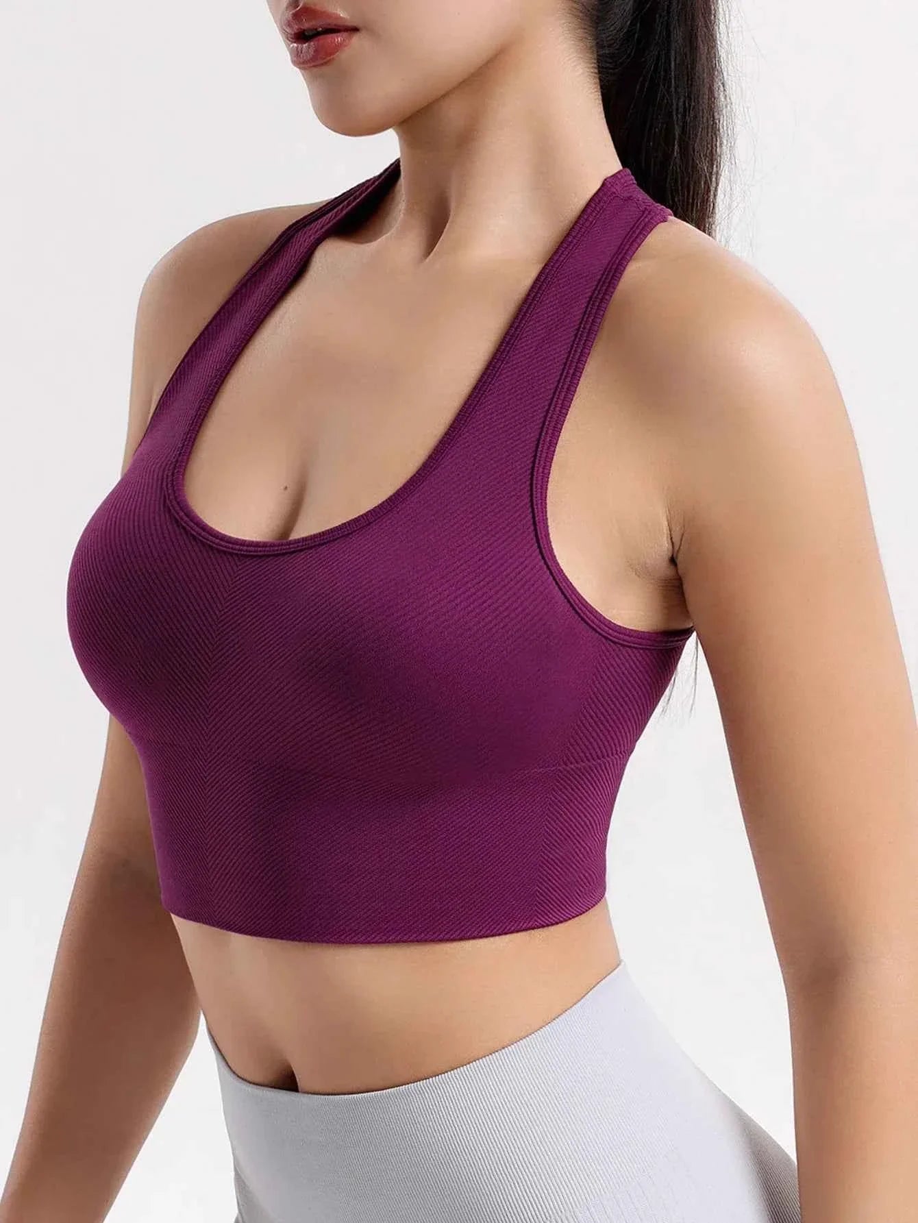 VEQKING Seamless Ribbed Racerback Sports Bra