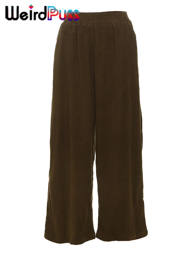 High Waist Corduroy Wide Leg Pants Women