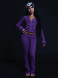Women’s Hooded Zip Tracksuit Set Flare Pants
