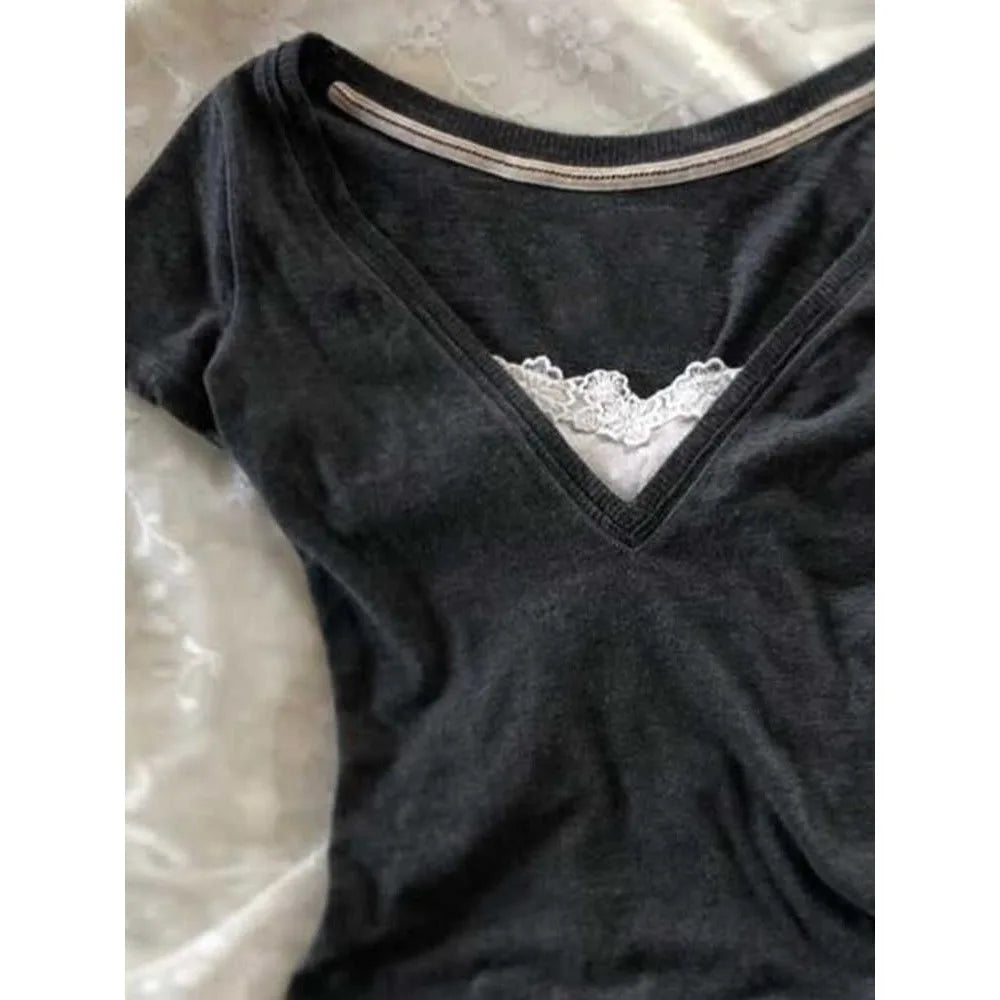 Y2K Harajuku Gothic Fake Two-Piece Crop Top