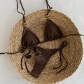 Brown Beaded Triangle Bikini Swimsuit Set