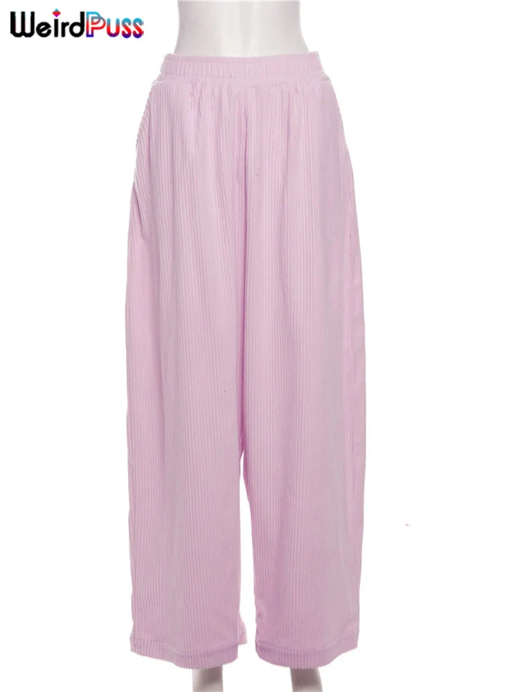 High Waist Corduroy Wide Leg Pants Women
