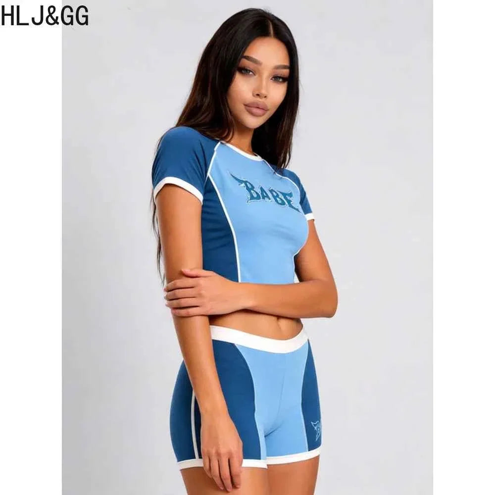Y2K Letter Print Crop Top & Shorts Set