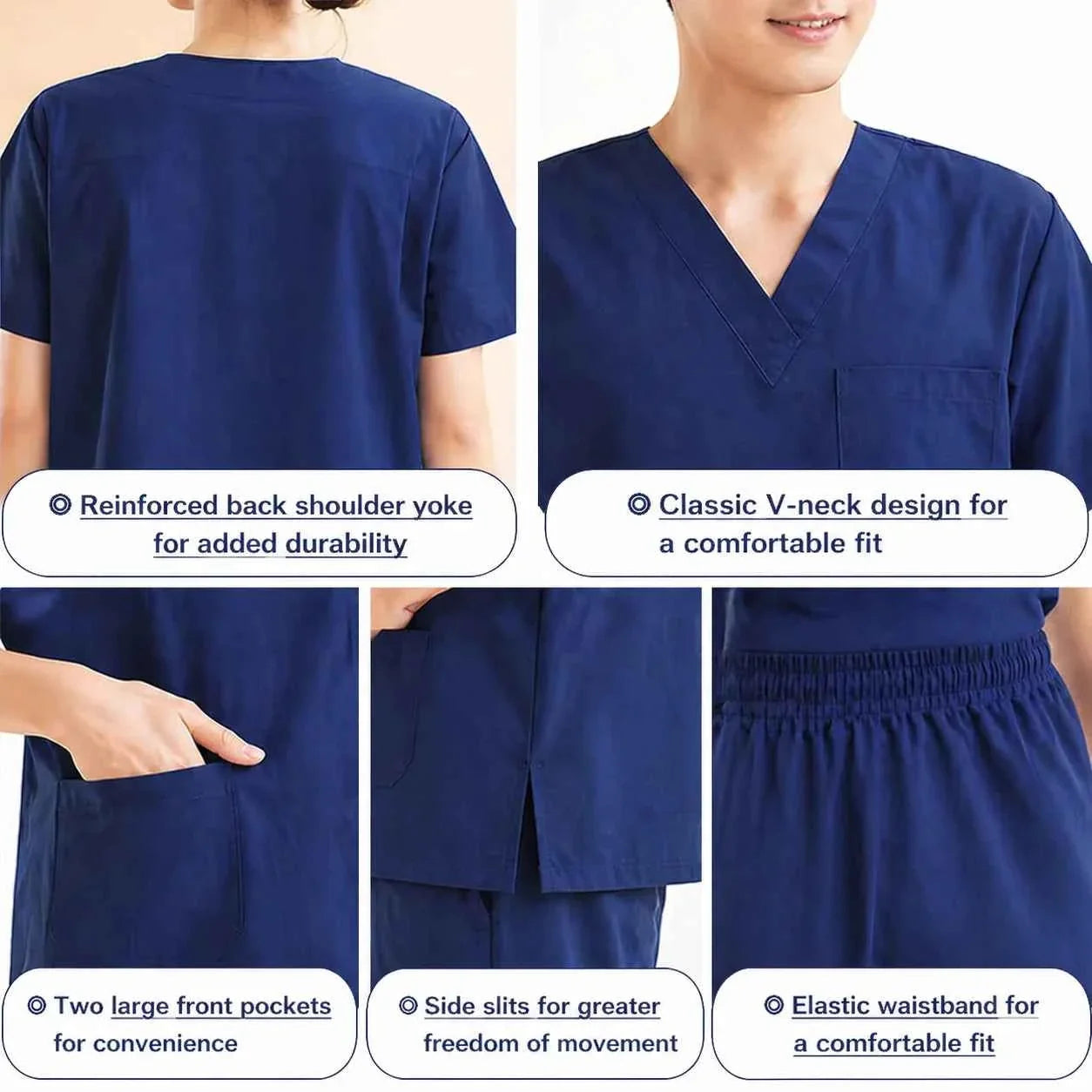 Unisex Medical Scrub Set Top & Pants Cotton