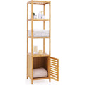Slim 3-Shelf Bamboo Wood Bookcase Shelving Unit with Bottom Storage Cabinet