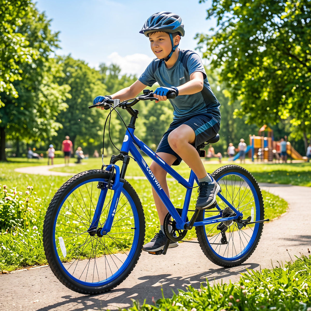 24 Inch Kids Mountain Bike with 7-Speed Adjustable Suspension