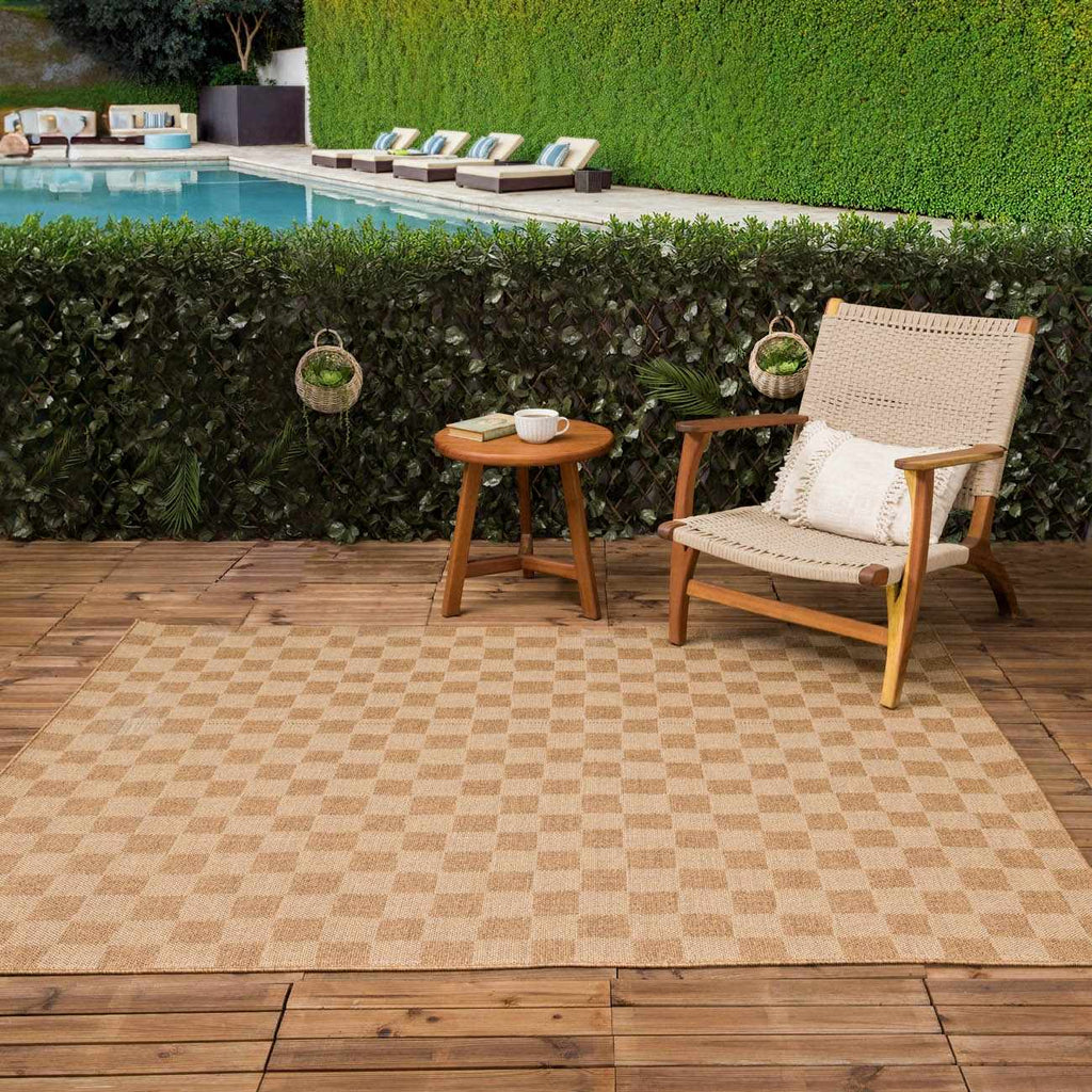 Kuval Checkered Brown Outdoor Rug