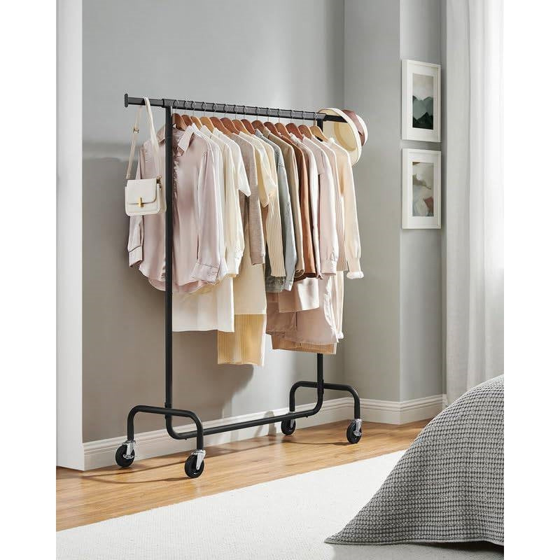 Matte Black Heavy Duty Metal Garment Rack Clothes Hanging Bar on Wheels