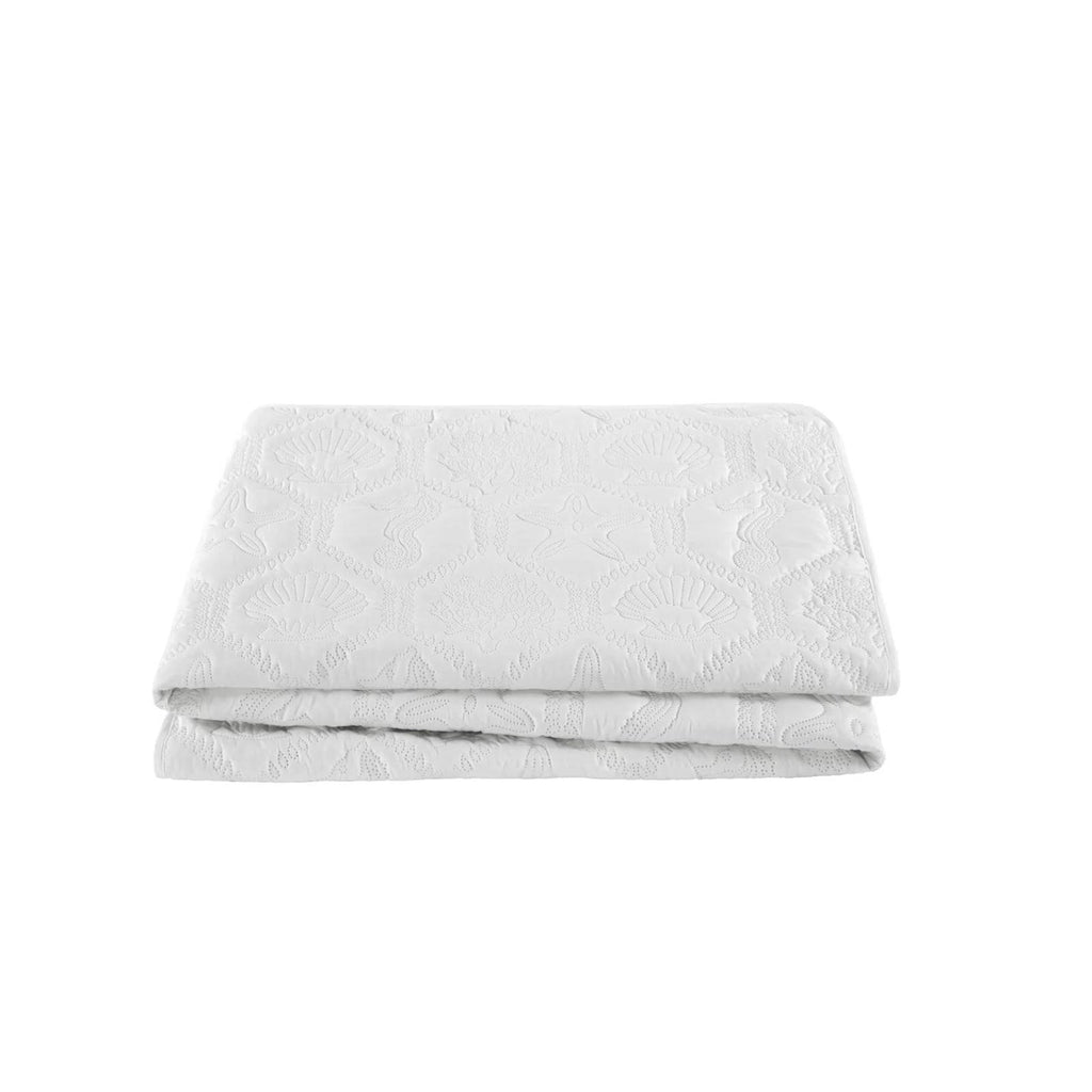 Queen size Coastal Beach Seashells Starfish Sea Horse White 3-Piece Quilt Set