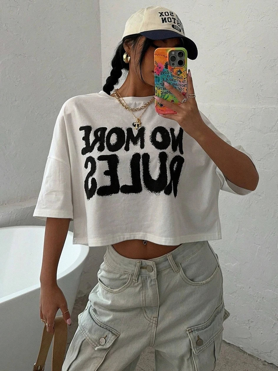 No More Rules Cotton Women's Crop T-Shirt