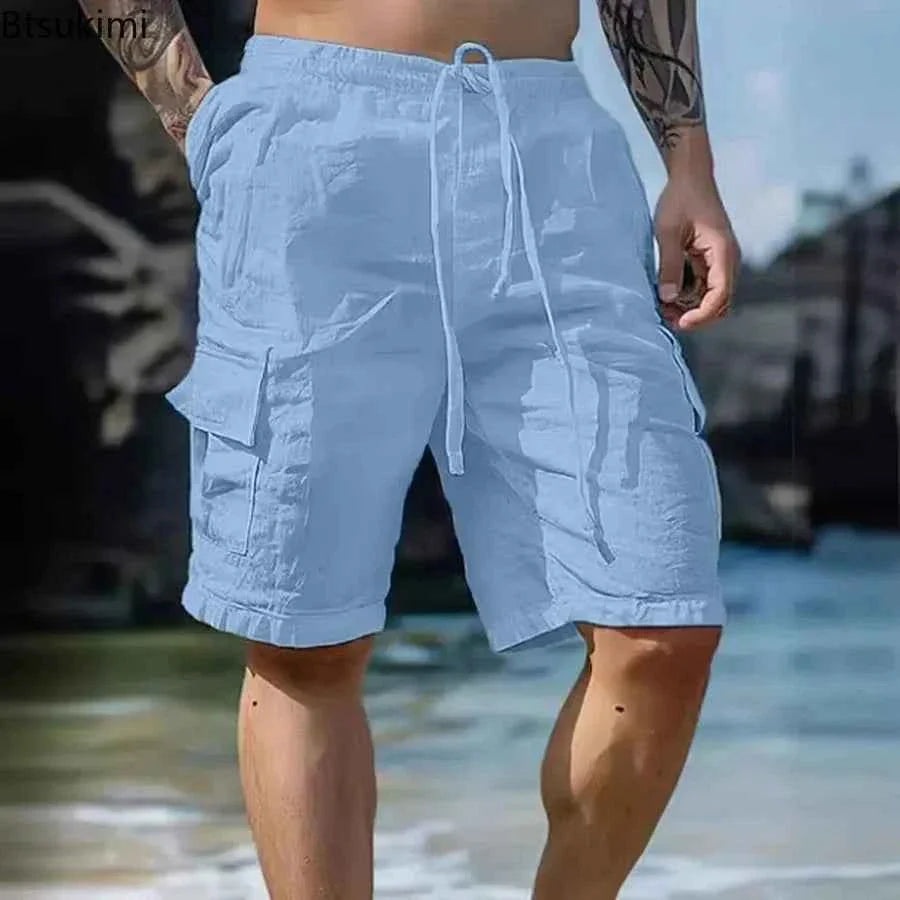 Men's Loose White Cargo Beach Shorts 2026
