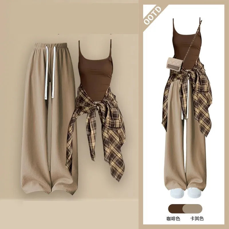 Women's Plaid 3-Piece Casual Tracksuit Set