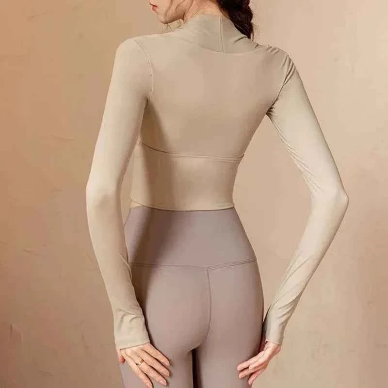 Women's Long Sleeve Yoga Crop Top with Bra