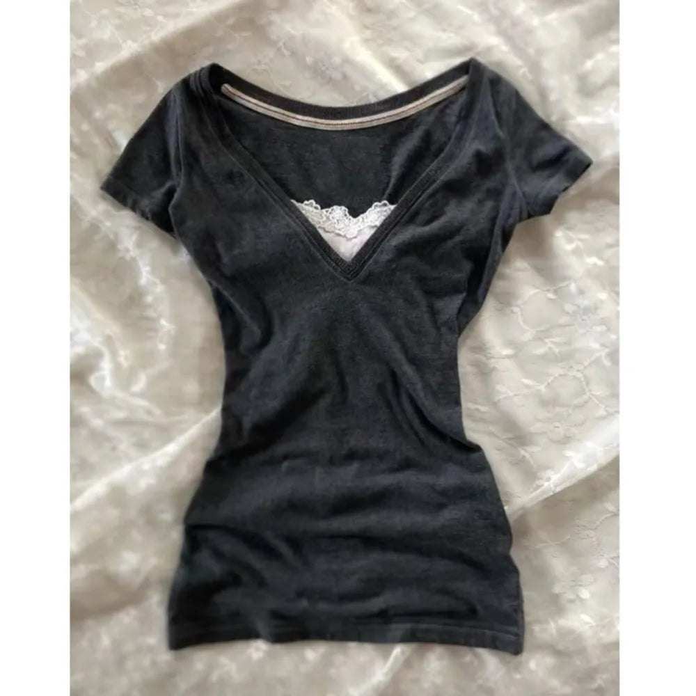 Y2K Harajuku Gothic Fake Two-Piece Crop Top