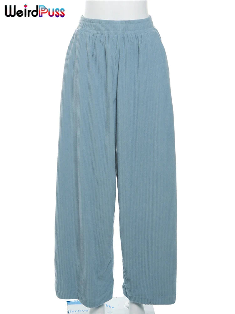 High Waist Corduroy Wide Leg Pants Women