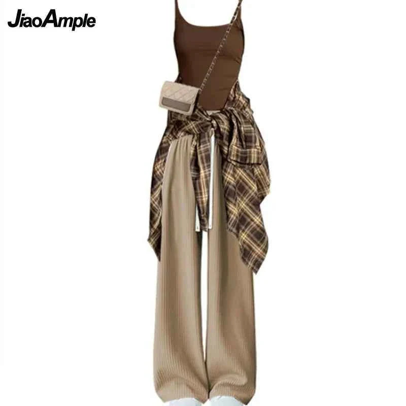Women's Plaid 3-Piece Casual Tracksuit Set