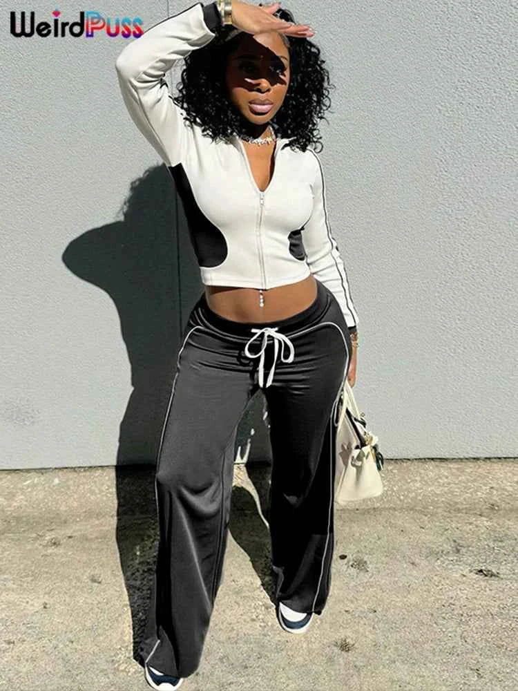 Patchwork 2 Piece Womens Tracksuit Set
