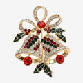 Monet Women's Christmas Bells Pin - Red, Green, Gold Glass Brooch