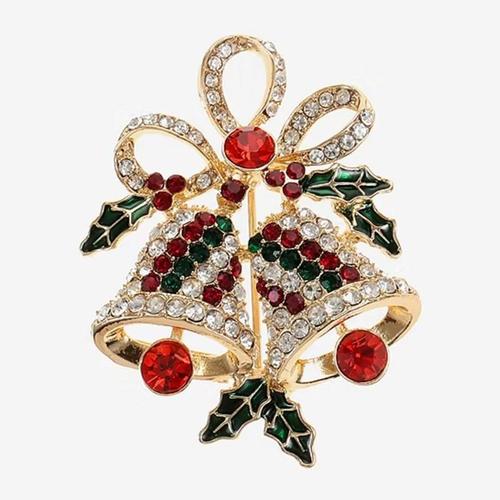 Monet Women's Christmas Bells Pin - Red, Green, Gold Glass Brooch