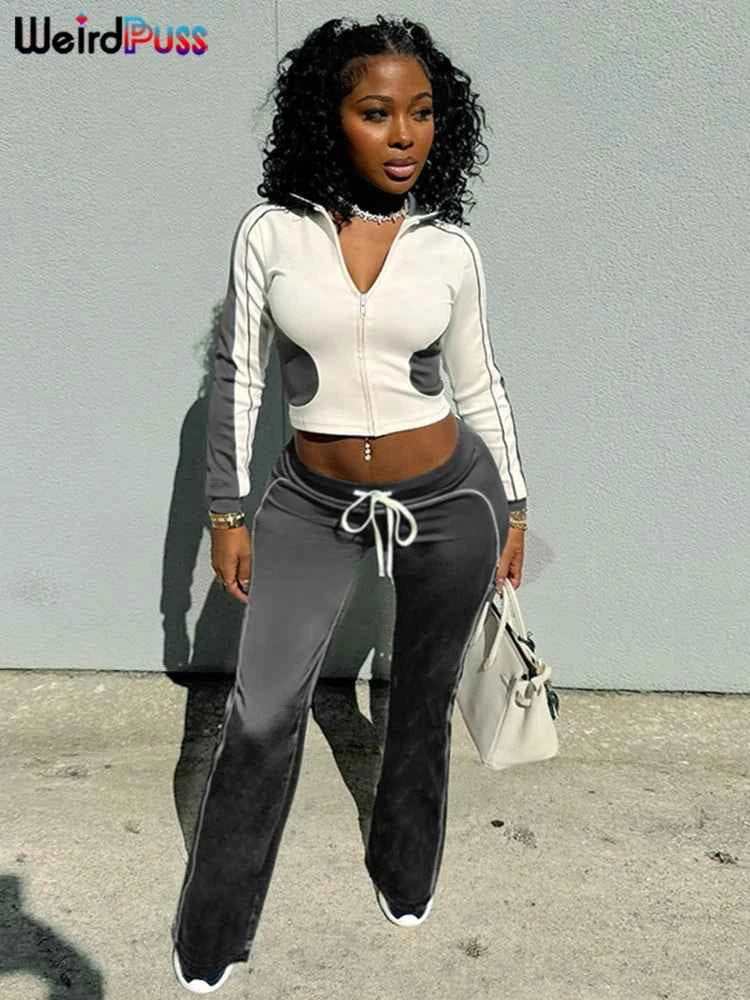 Patchwork 2 Piece Womens Tracksuit Set