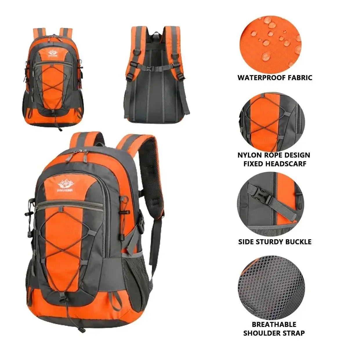 Waterproof Hiking Backpack – Lightweight Outdoor Daypack, Orange