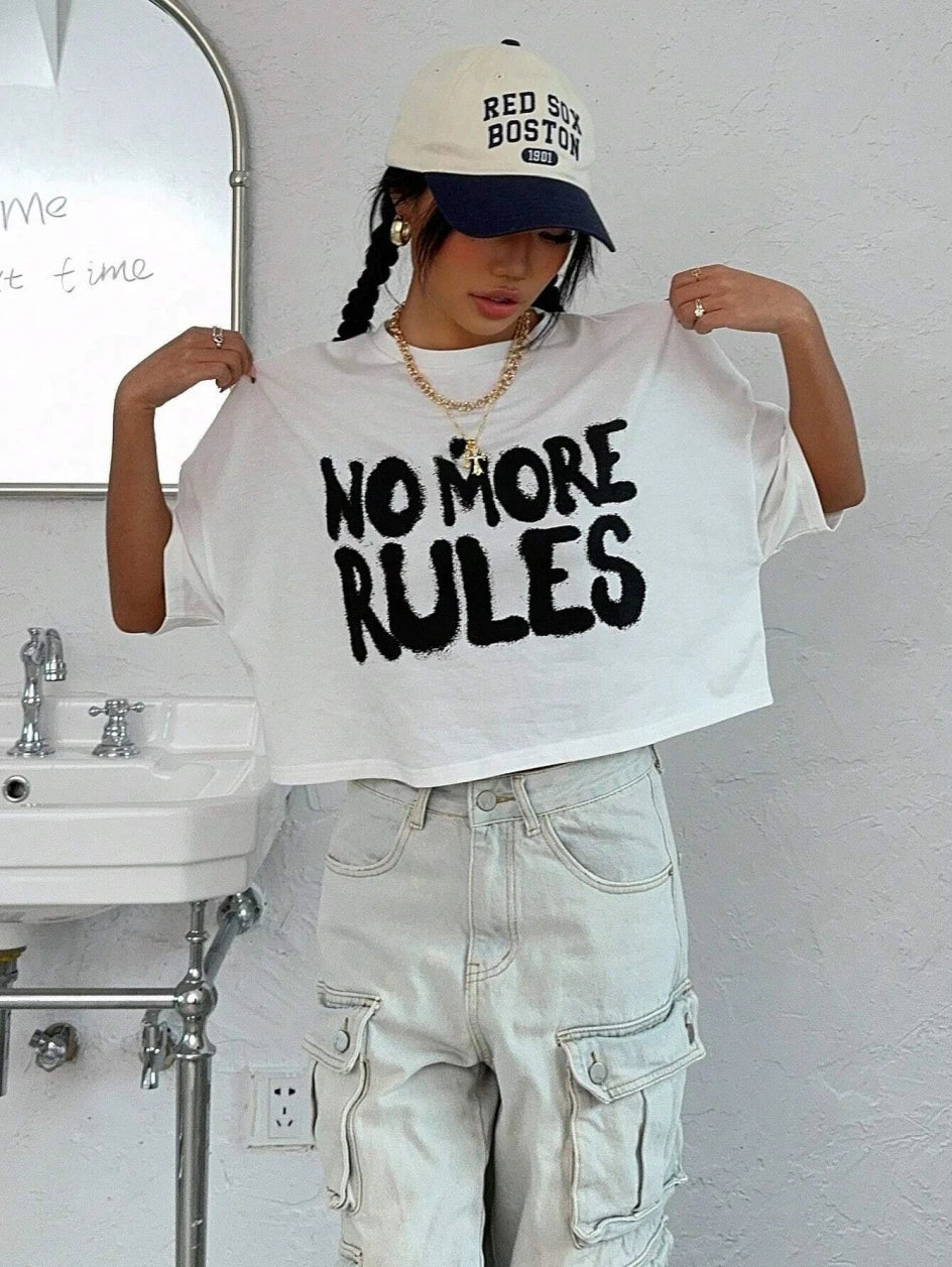 No More Rules Cotton Women's Crop T-Shirt