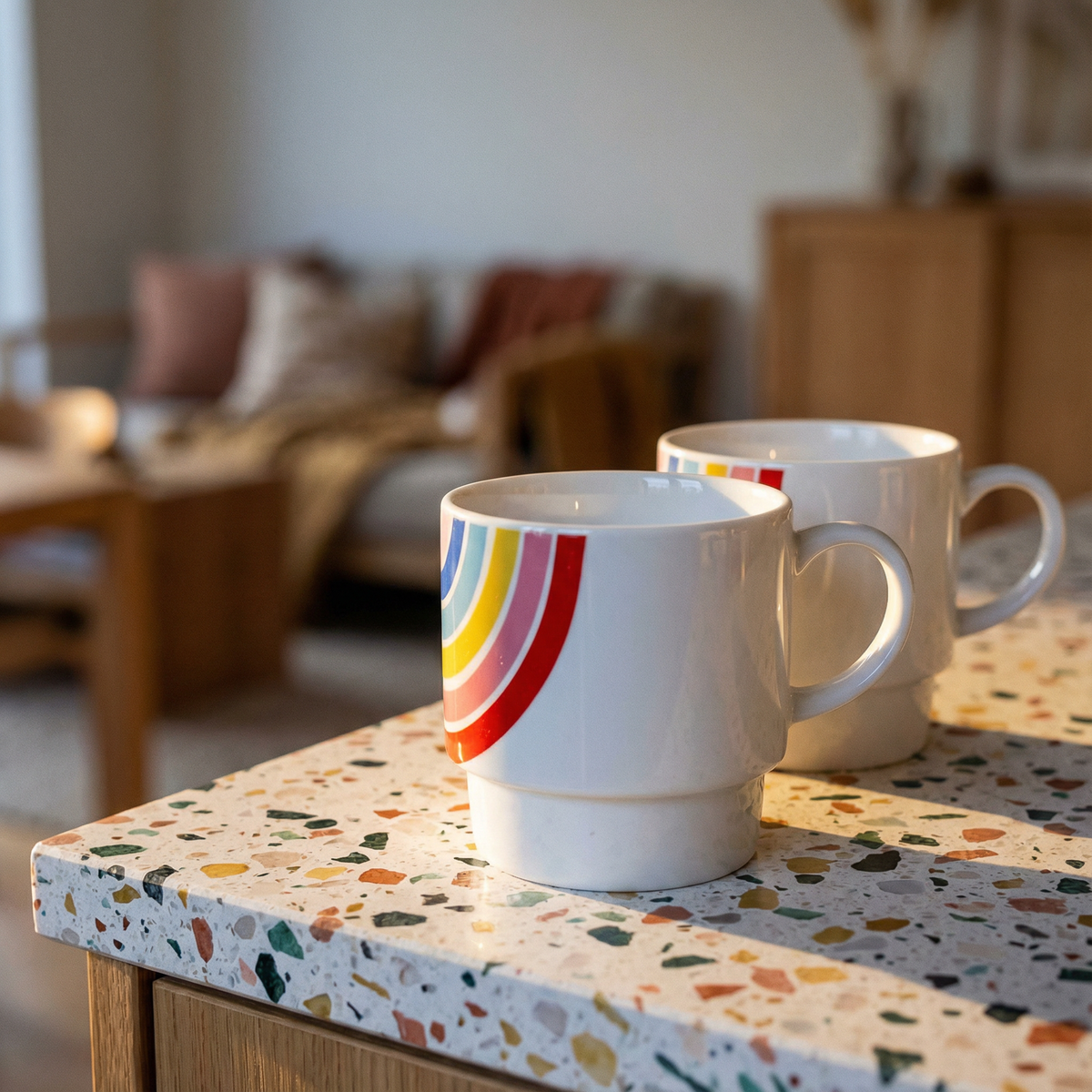 Set of 2 Rainbow Stacking Mugs | Ceramic Mug Set