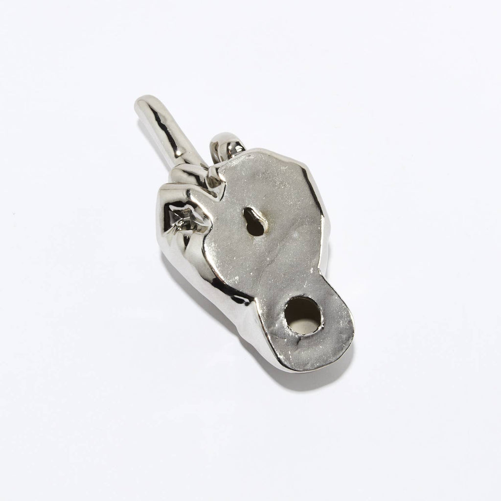 Silver Middle Finger Wall Mounted Hook | Modern Ceramic Statement Sculpture | 7" Tall