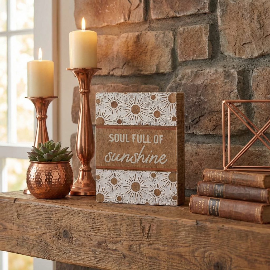 Soul Full Of Sunshine Wooden Box Sign | Boho Sunburst Home Decor