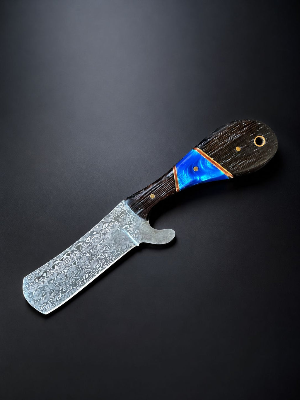 Titan "Malachite Range" Bull Cowboy Cutter | Sheepfoot Damascus Steel | Blue Inlay Wenge & Malachite Handle | Engraved Western Leather Sheath TK-523
