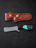Titan "Malachite Range" Bull Cowboy Cutter | Sheepfoot Damascus Steel | Turquoise Inlay Wenge & Malachite Handle | Engraved Western Leather Sheath TK-524
