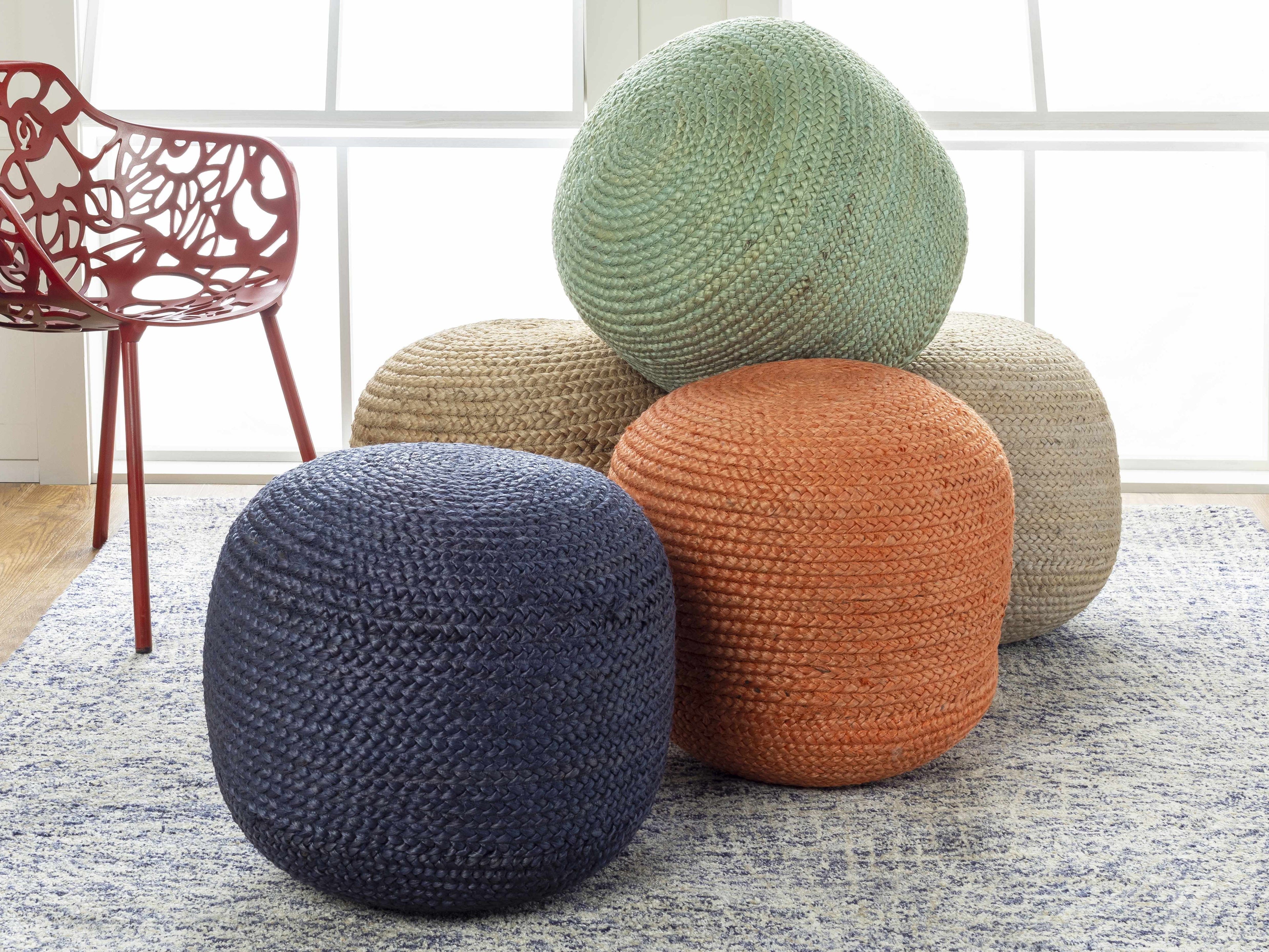 Jenkinjones Knitted Aqua Jute Pouf