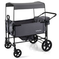 Foldable Wagon Stroller for 4 Kids with Removable Canopy and Adjustable Push