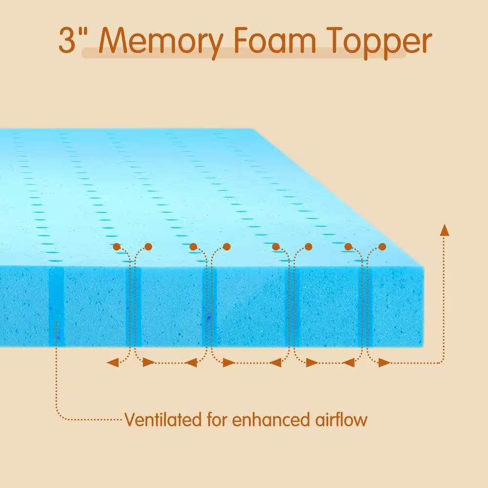 Twin size 3-inch Thick High Density Memory Foam Mattress Topper