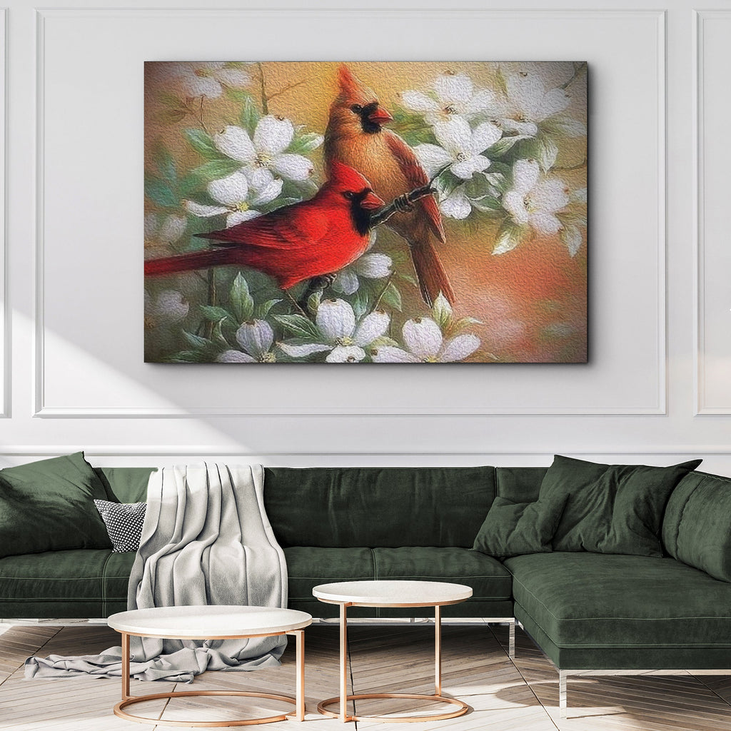 Cardinals on Dogwood Painting Canvas Wall Art