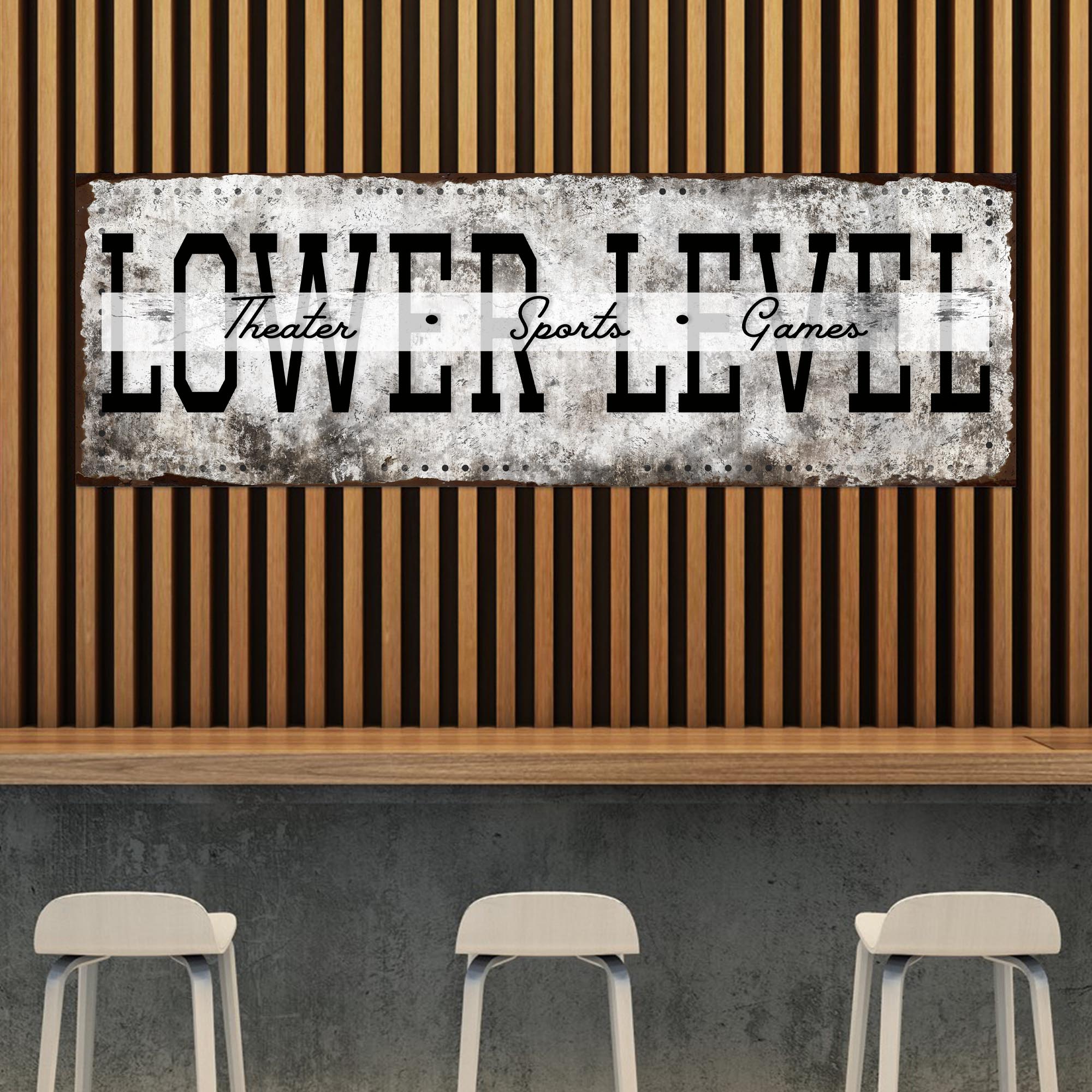 Lower Level Theater Sports Games Basement Bar Sign